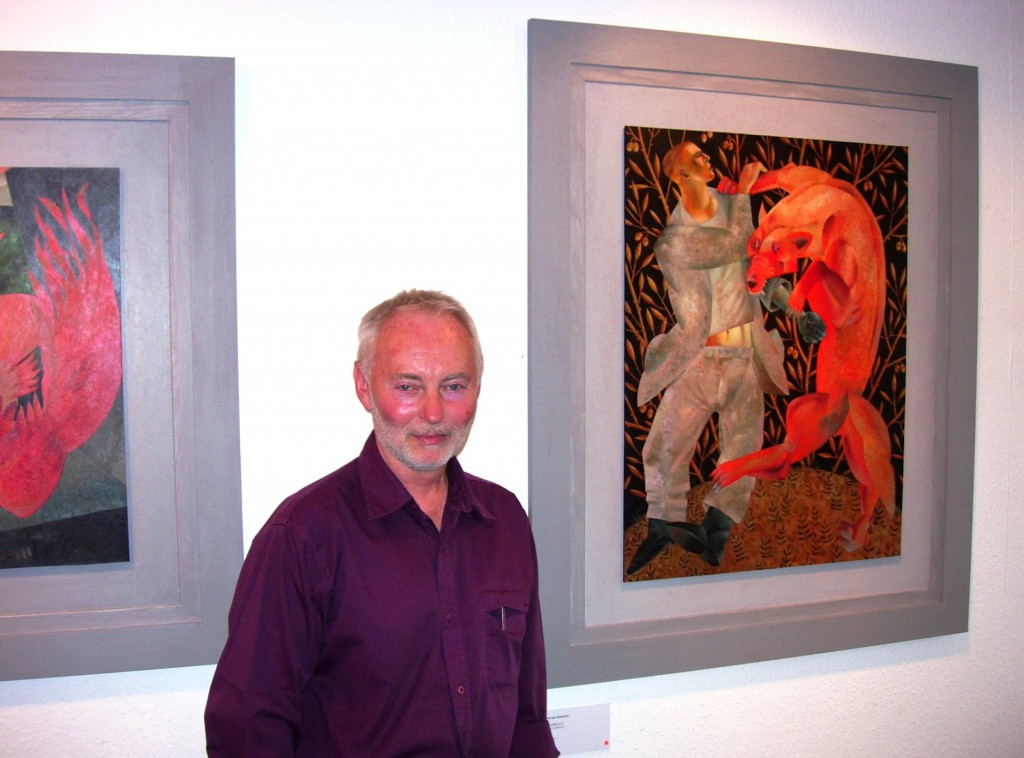 Clive Hicks-Jenkins with his paintings, Machynlleth, 31 August 2007