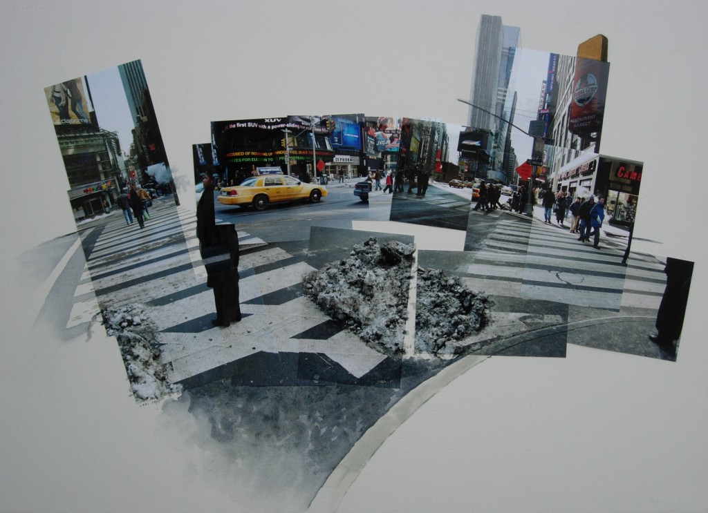 'New York Crossway: Times Square' watercolour and photocollage on paper (2003/07)