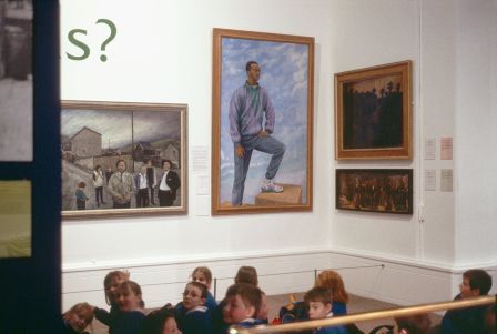 'Colin Jackson' painting by Ceri Thomas with works by Jack Crabtree (left) and Josef Herman (right), National Museum Wales, Cardiff 2001