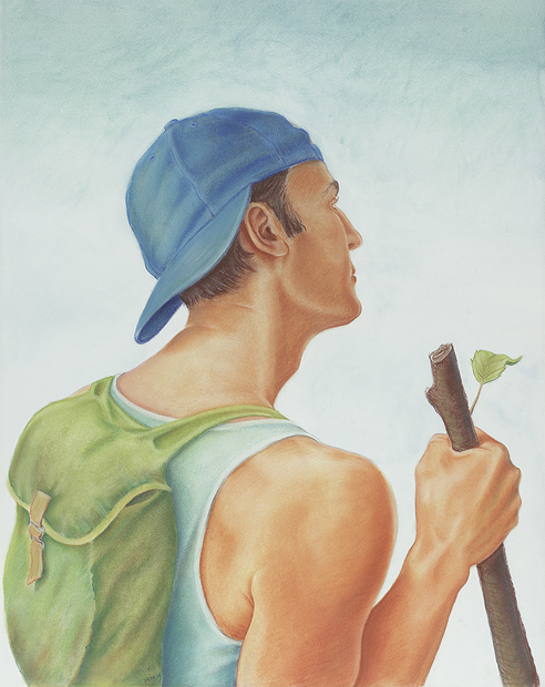 'Pererin: The Traveller' pastel and watercolour on paper, 63 x 52 cm (2002)