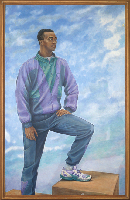 'Colin Jackson: Sprint Hurdler' oil on lined board, 183 x 114 cm (1991/93)