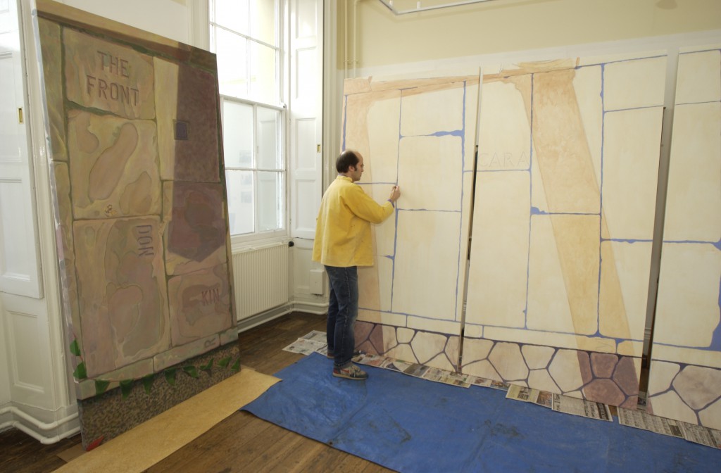 Ceri Thomas painting 'Cara Roma, Cofio Caradoc?' in 2003