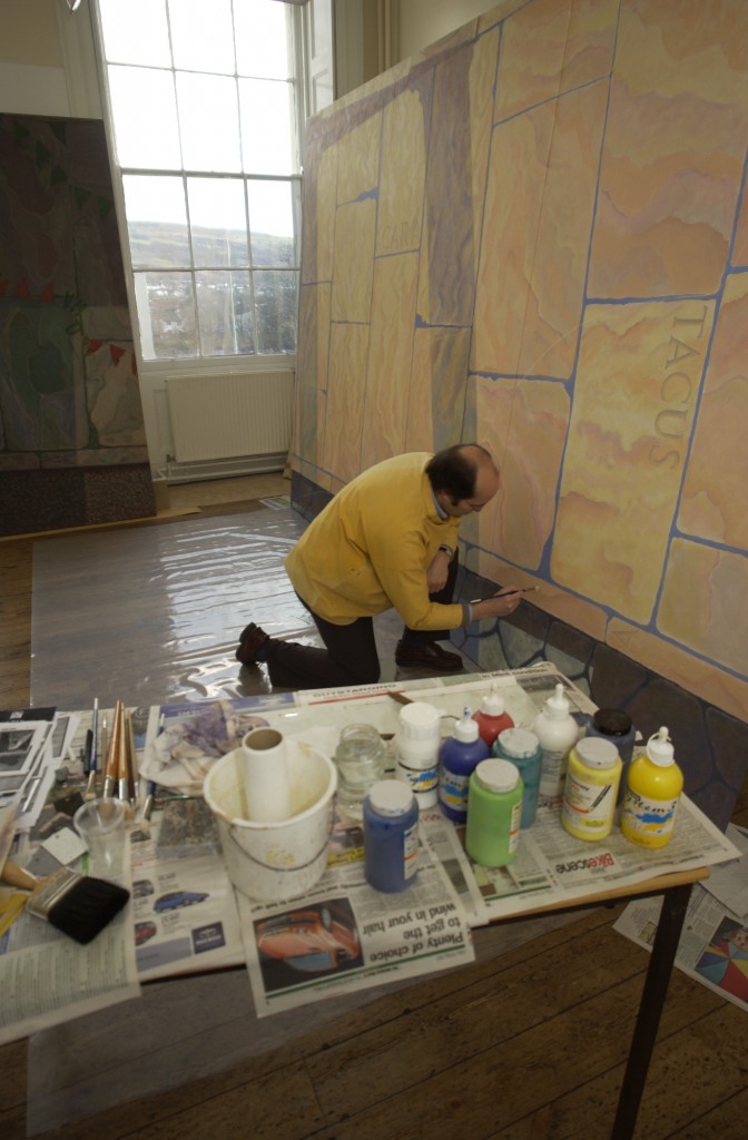 Ceri Thomas painting 'Cara Roma, Cofio Caradoc?' in 2004