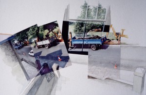 'Disturbing the Peace: 5 Cwmdonkin Drive' watercolour and photocollage on paper (1994/98)