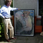 Keith Bayliss with one of his paintings, Swansea, 3 September 2007