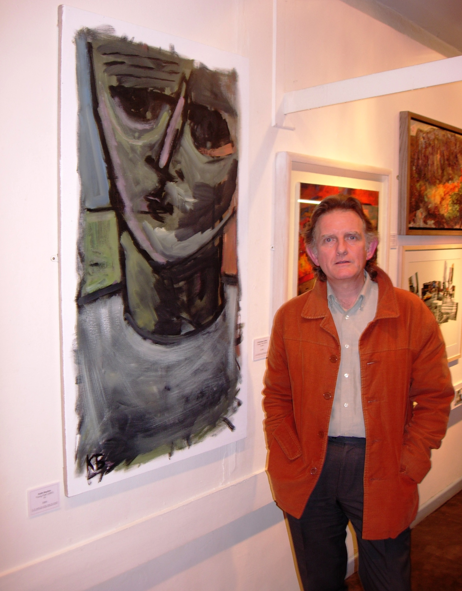 Keith Bayliss with one of his paintings, Trehafod, 27 September 2007