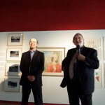 Ceri Thomas with Peter Stead at the opening of 'Placing Dylan', National Waterfront Museum Swansea, 2014