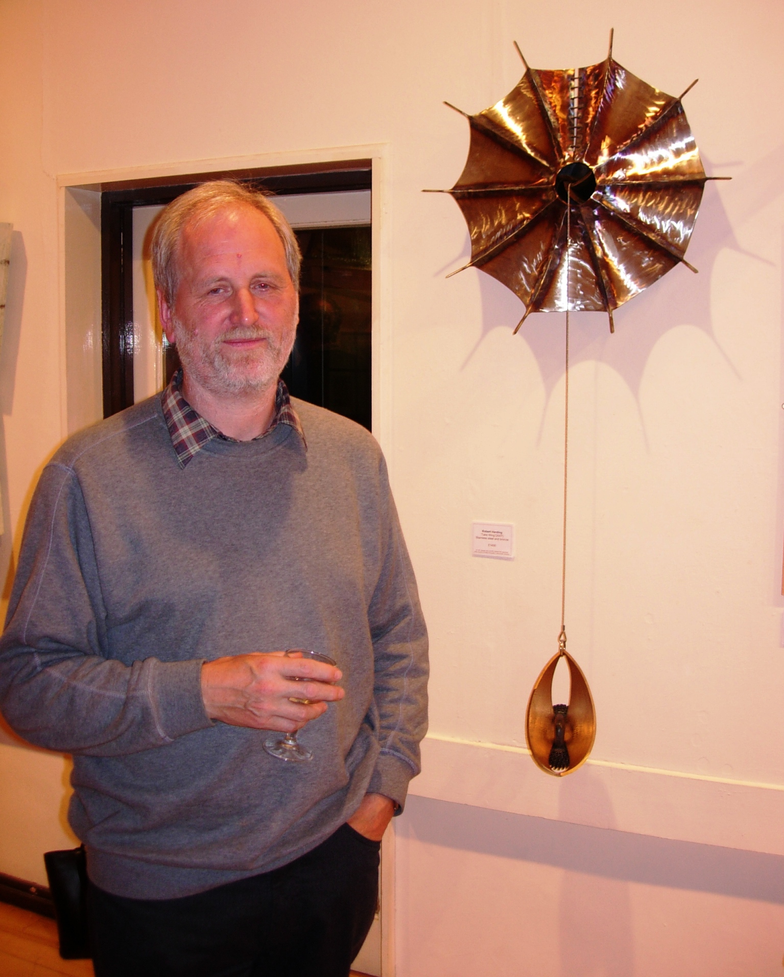 Robert Harding with one of his sculptures, Trehafod, 27 September 2007