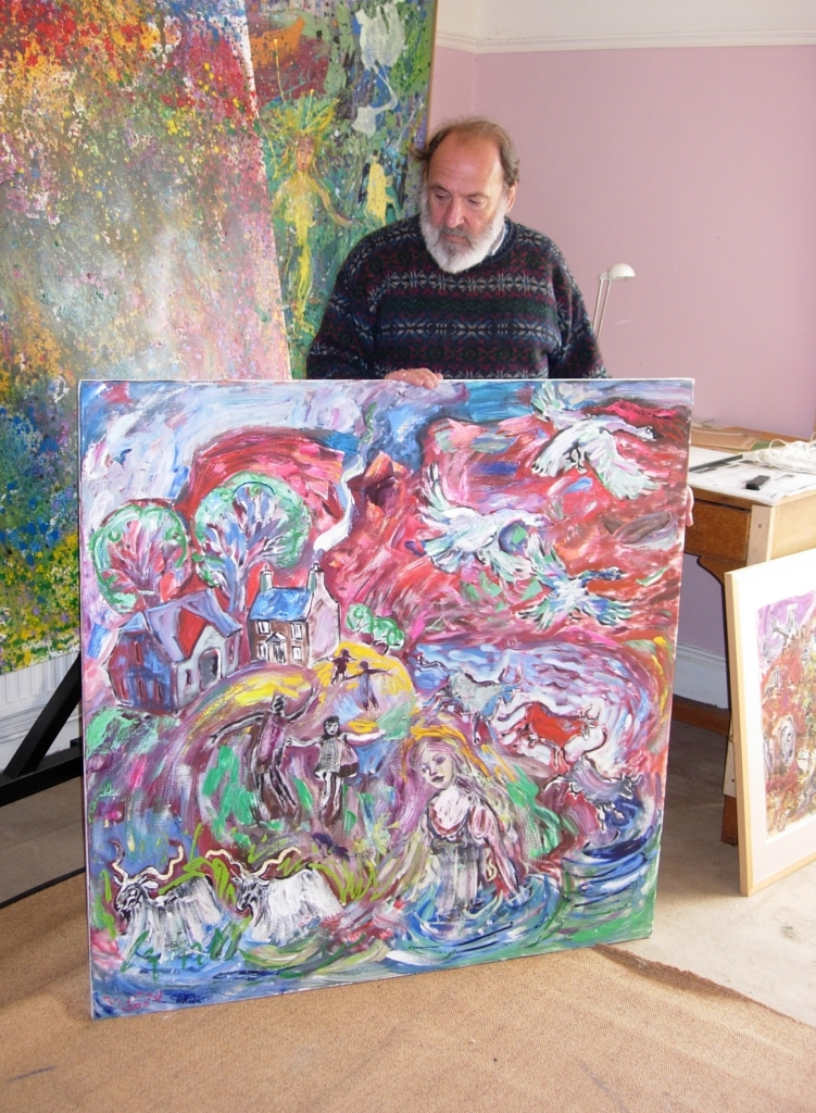 Robert Macdonald with his paintings, Penpont, Brecon, 30 July 2007
