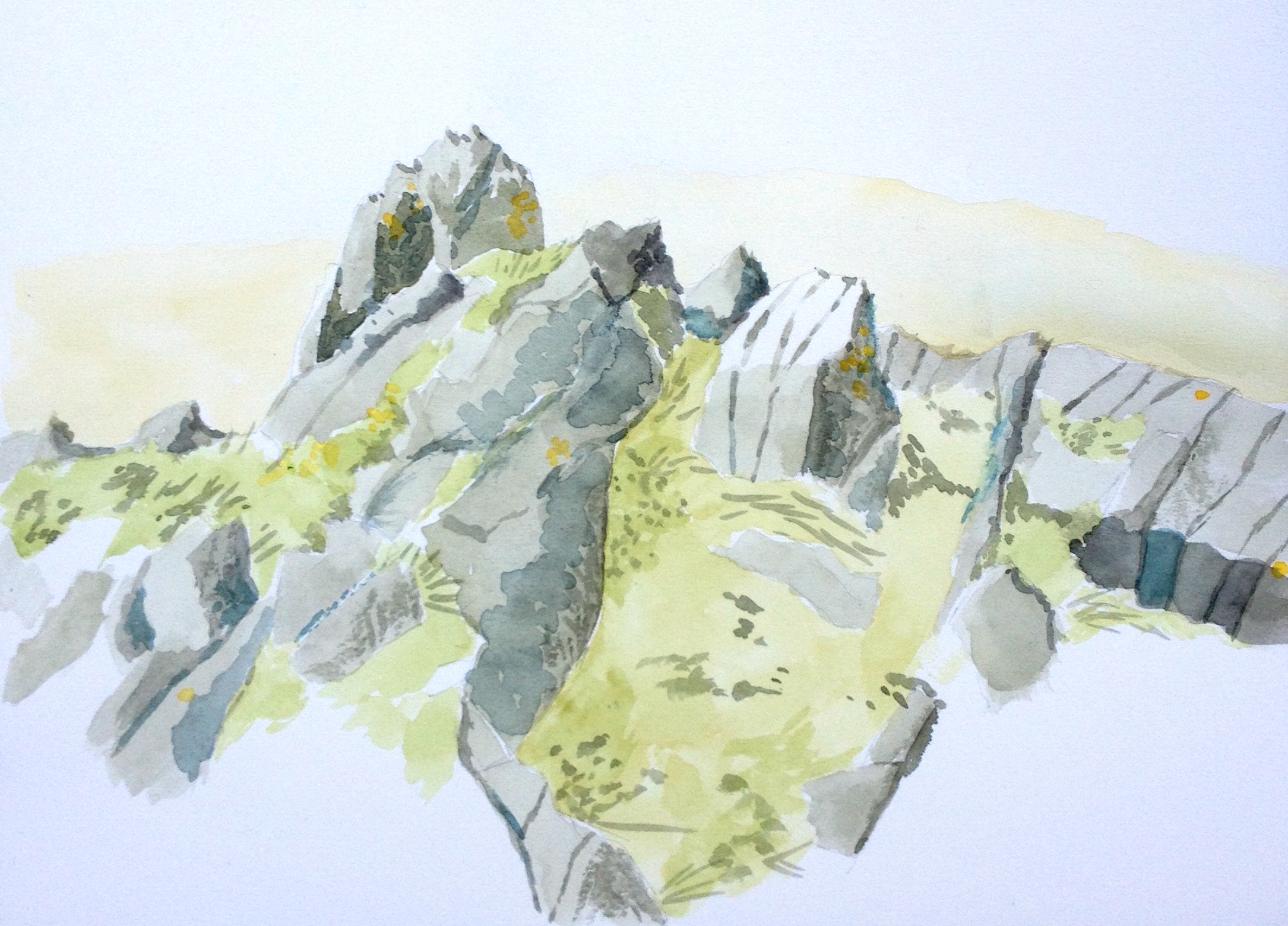 'Rocks above Carreg Cennen' watercolour on paper (April 2015)
