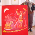 Janice Goble with a painting by Tony Goble, Kooywood Gallery, Cardiff, 19 March 2008
