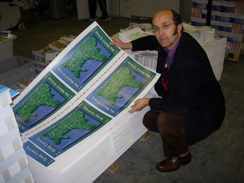 Ceri Thomas with the proofs of his 'Mapping the Welsh Group at 60' bilingual art publication, Clydach Vale, 2008