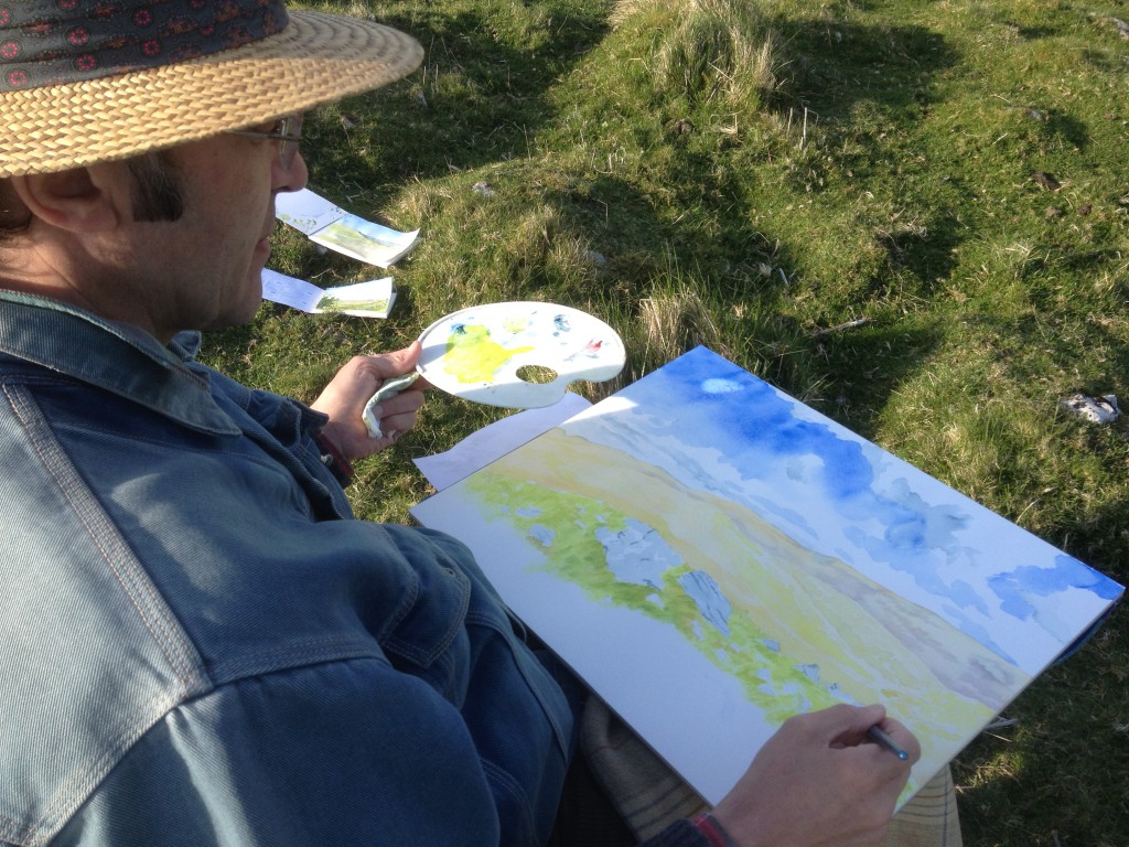 Ceri Thomas painting on location in south Wales, 2014