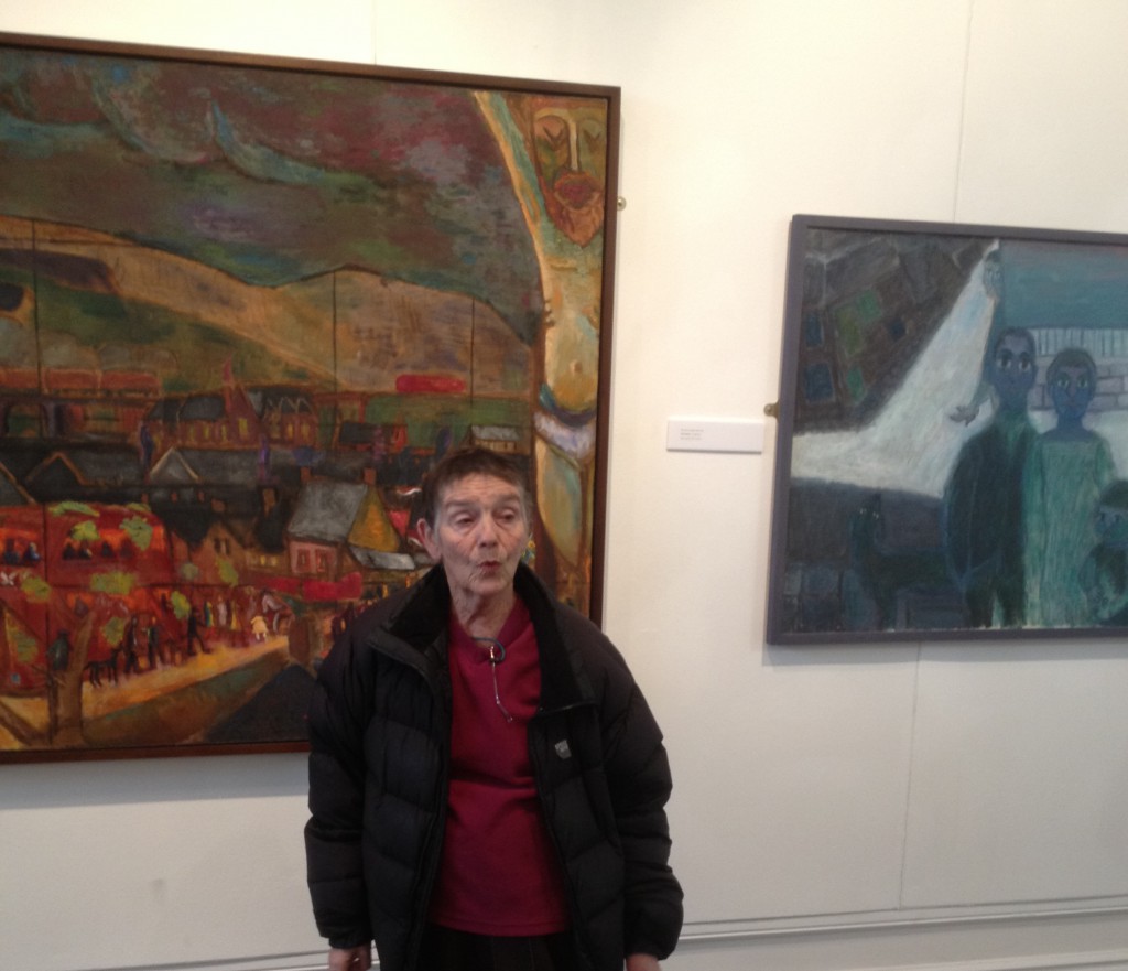 Pip Koppel with paintings by Heinz Koppel and Ernest Zobole, '56 Group - Then' exhibition, Oriel y Bont (February 2013)