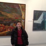 Pip Koppel with paintings by Heinz Koppel and Ernest Zobole, '56 Group - Then' exhibition, Oriel y Bont (February 2013)