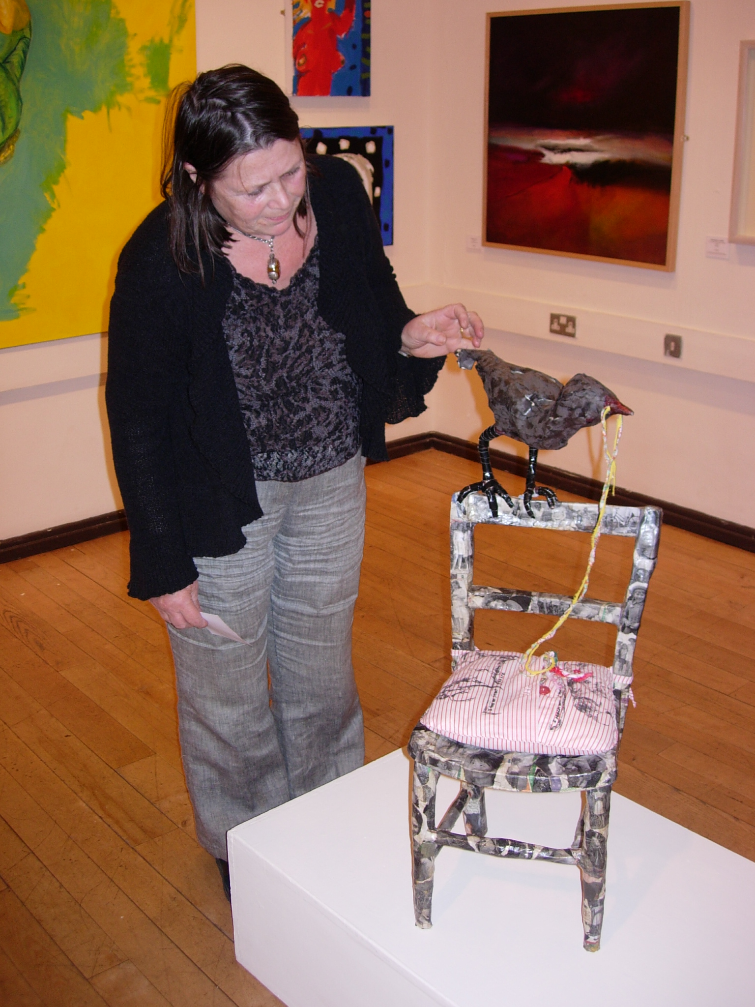 Lynne Bebb with one of her sculptures, 27 September 2007