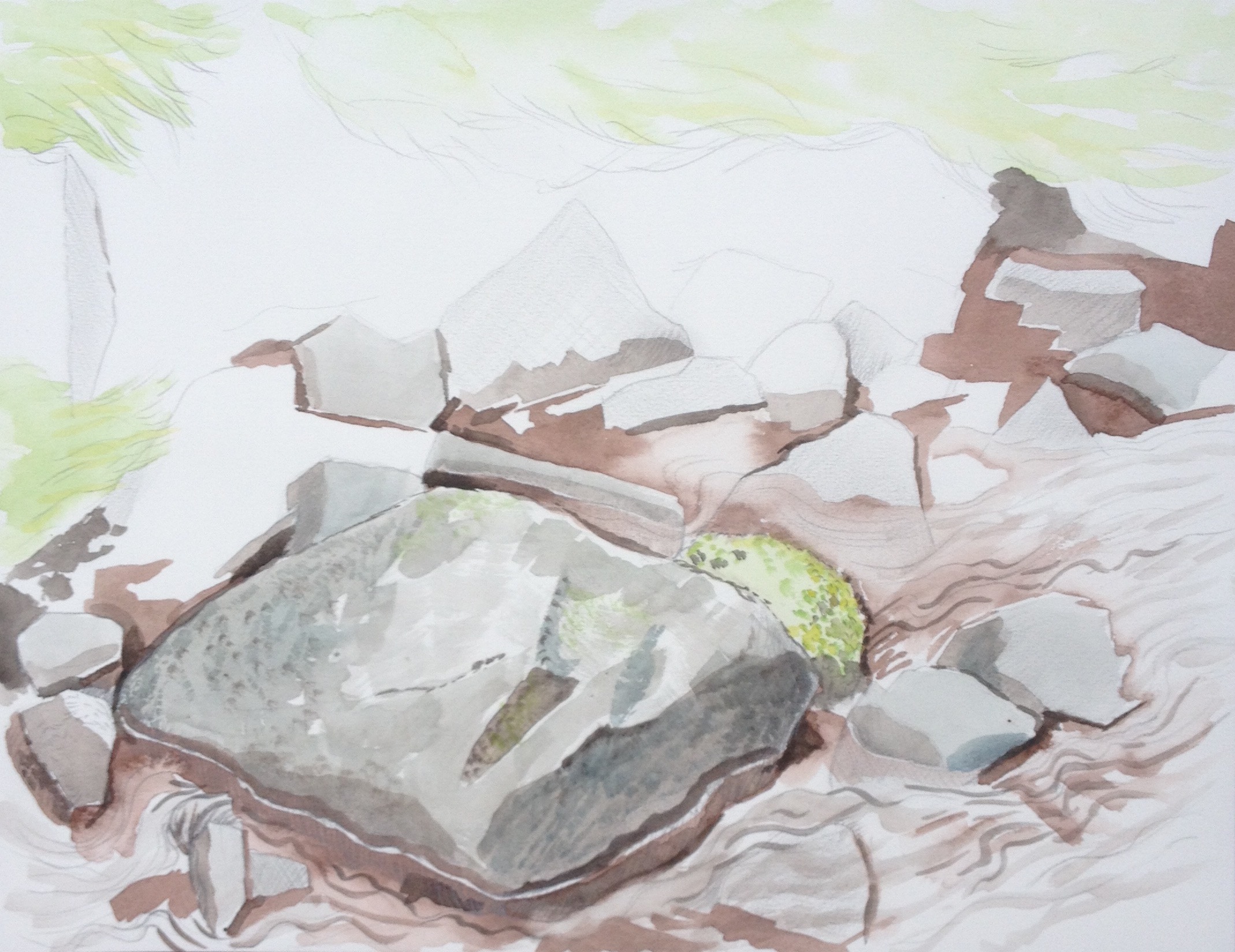 Rocky stream above Crai, watercolour and pencil (May 2015)