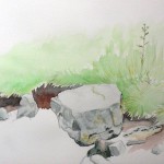 'Rocks and river bank, Tretower road' watercolour and pencil on paper (June 2015)